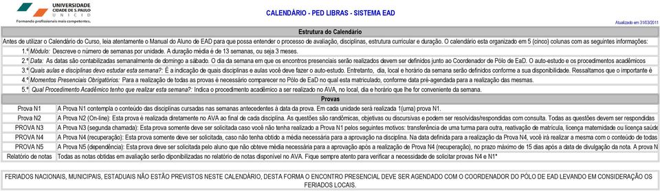 º Módulo: Descreve o número de semanas por unidade. A duração média é de 13 semanas, ou seja 3 meses. 2.º Data: As datas são contabilizadas semanalmente de domingo a sábado.