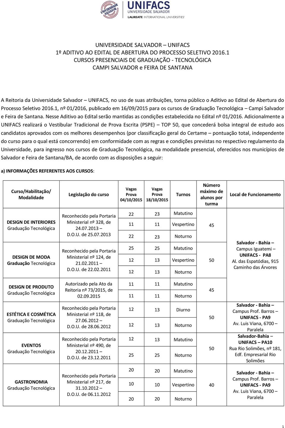 Adicionalmente a UNIFACS realizará o Vestibular Tradicional de Escrita (PSPE) TOP, que concederá bolsa integral de estudo aos candidatos aprovados com os melhores desempenhos (por classificação geral