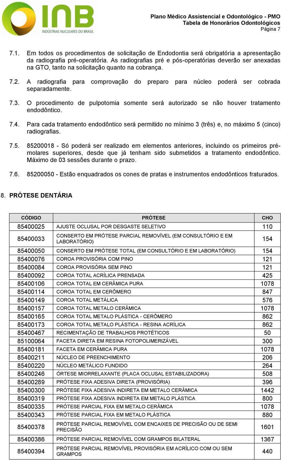 7.3. O procedimento de pulpotomia somente será autorizado se não houver tratamento endodôntico. 7.4.