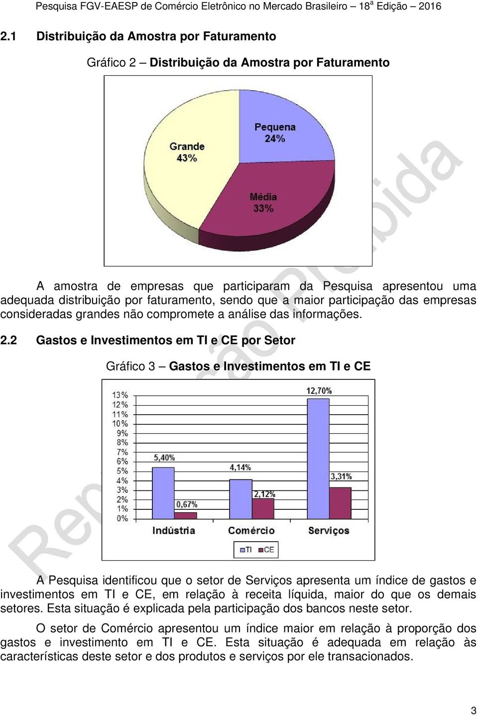 2 Gastos e Investimentos em TI e CE por Setor Gráfico 3 Gastos e Investimentos em TI e CE A Pesquisa identificou que o setor de Serviços apresenta um índice de gastos e investimentos em TI e CE, em