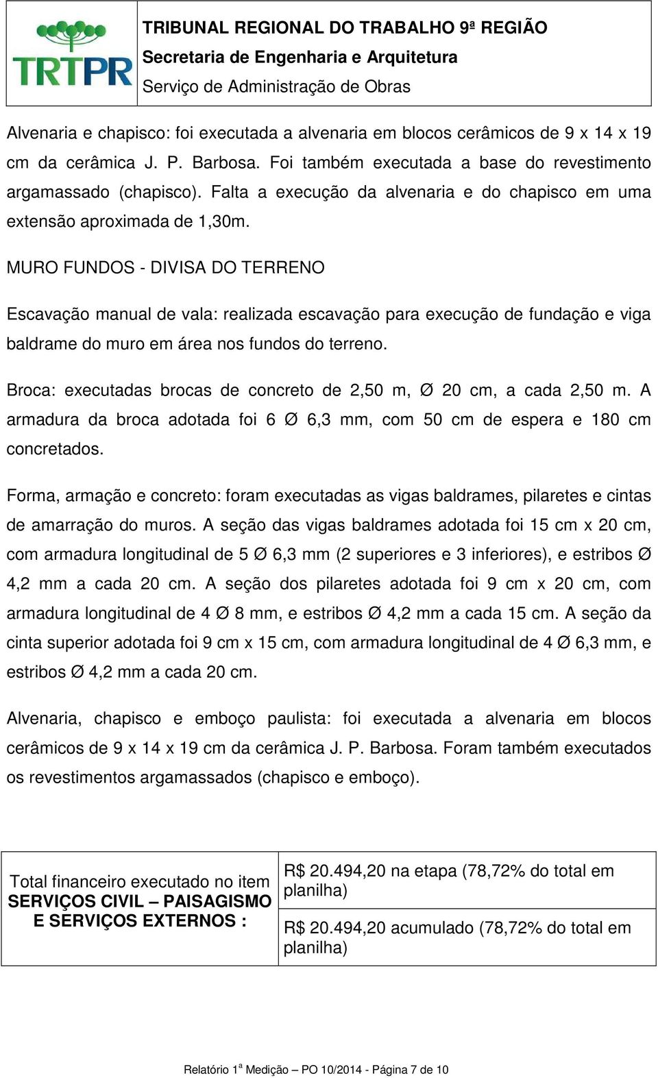 MURO FUNDOS - DIVISA DO TERRENO Escavação manual de vala: realizada escavação para execução de fundação e viga baldrame do muro em área nos fundos do terreno.