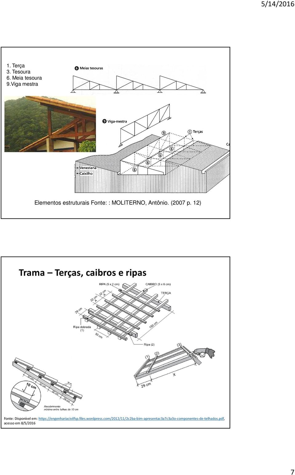 12) Trama Terças, caibros e ripas Fonte: Disponívelem: