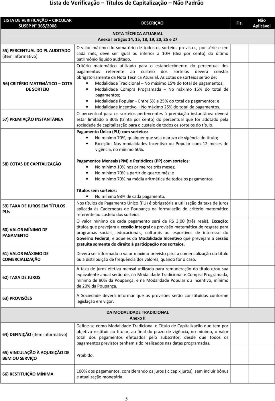 auditado. Critério matemático utilizado para o estabelecimento do percentual dos pagamentos referente ao custeio dos sorteios deverá constar obrigatoriamente da Nota Técnica Atuarial.