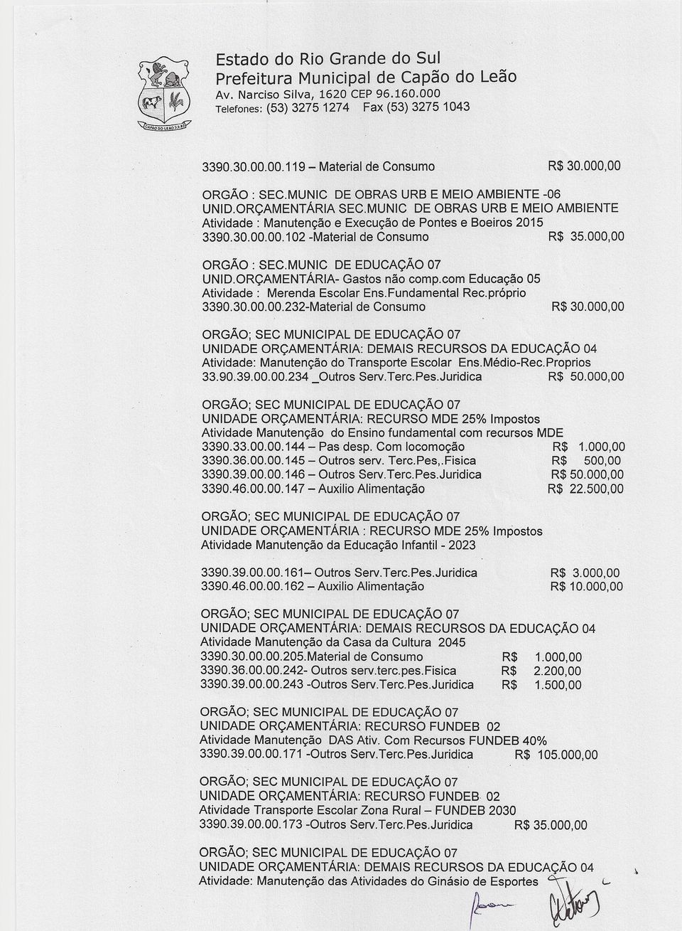 com Educação 05 Atividade: Merenda Escolar Ens.Fundamental Rec.próprio 3390.30.00.00.232-Material 30.