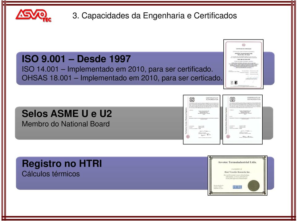 001 Implementado em 2010, para ser certificado. OHSAS 18.