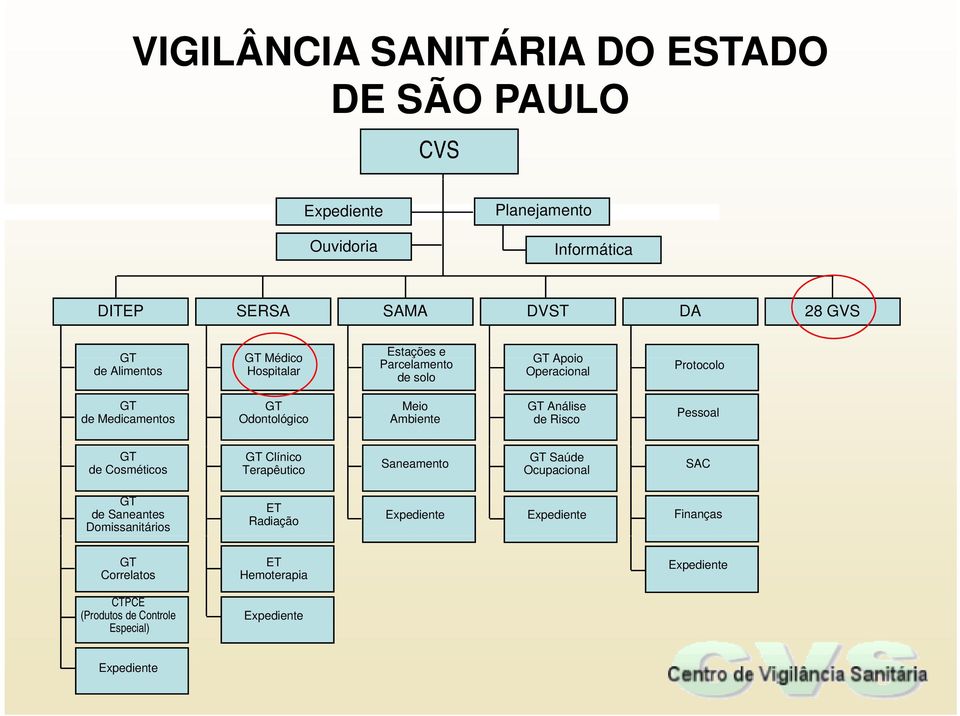 Ambiente GT Análise de Risco Pessoal GT de Cosméticos GT Clínico Terapêutico Saneamento GT Saúde Ocupacional SAC GT de Saneantes