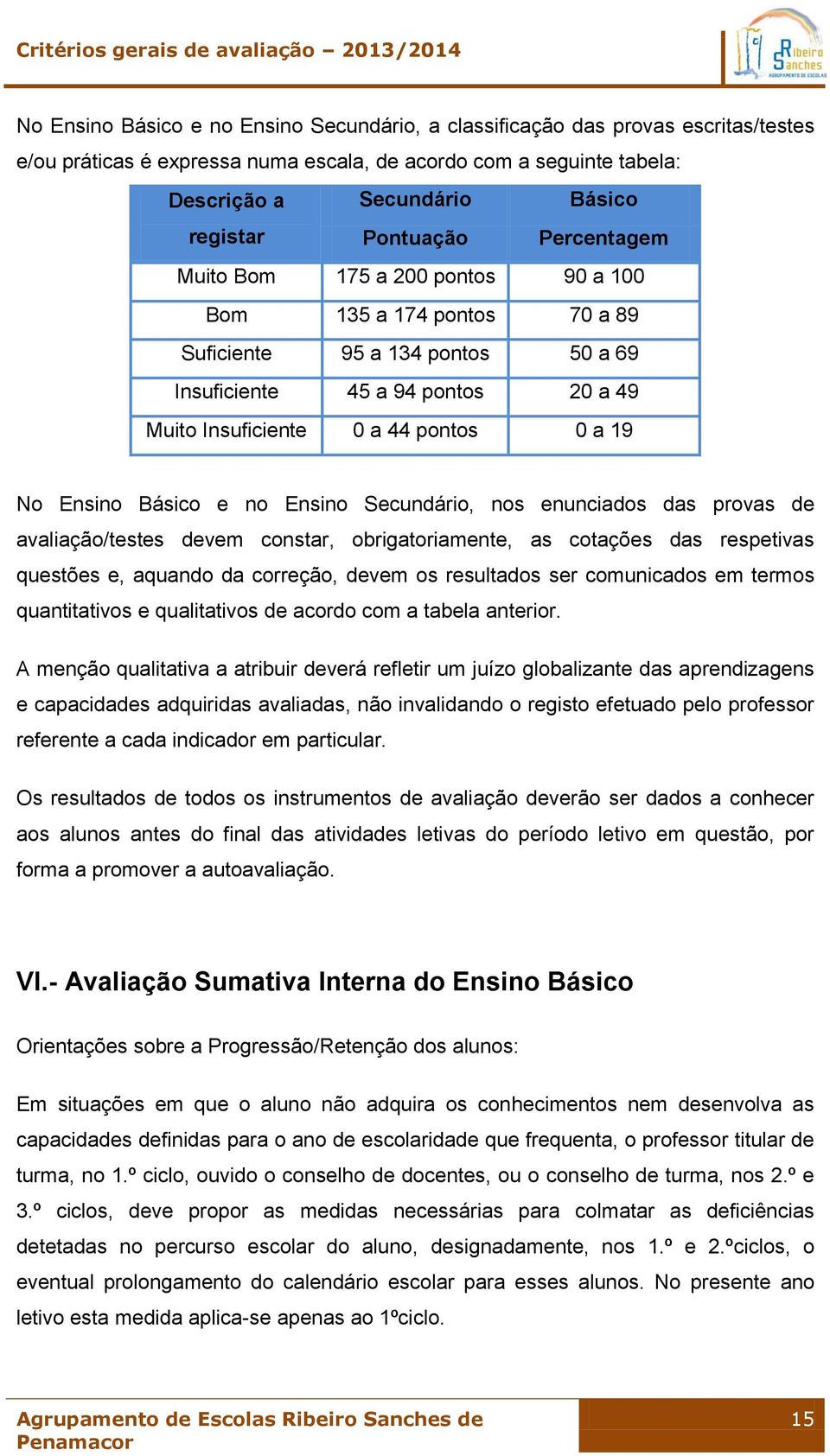 No Ensino Básico e no Ensino Secundário, nos enunciados das provas de avaliação/testes devem constar, obrigatoriamente, as cotações das respetivas questões e, aquando da correção, devem os resultados