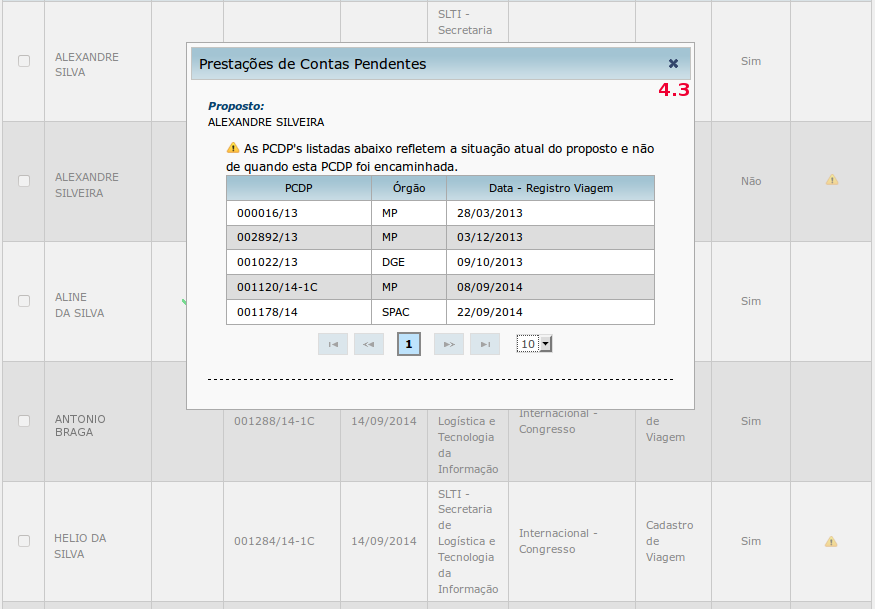 4.3 Após verificar as pendências, clique no "x" para voltar à página de aprovação, conforme figura 86.