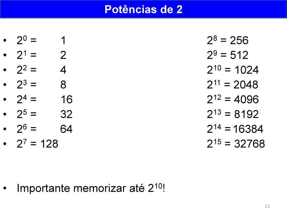 496 2 5 = 32 2 13 = 8192 2 6 = 64 2 14 = 16384 2 7