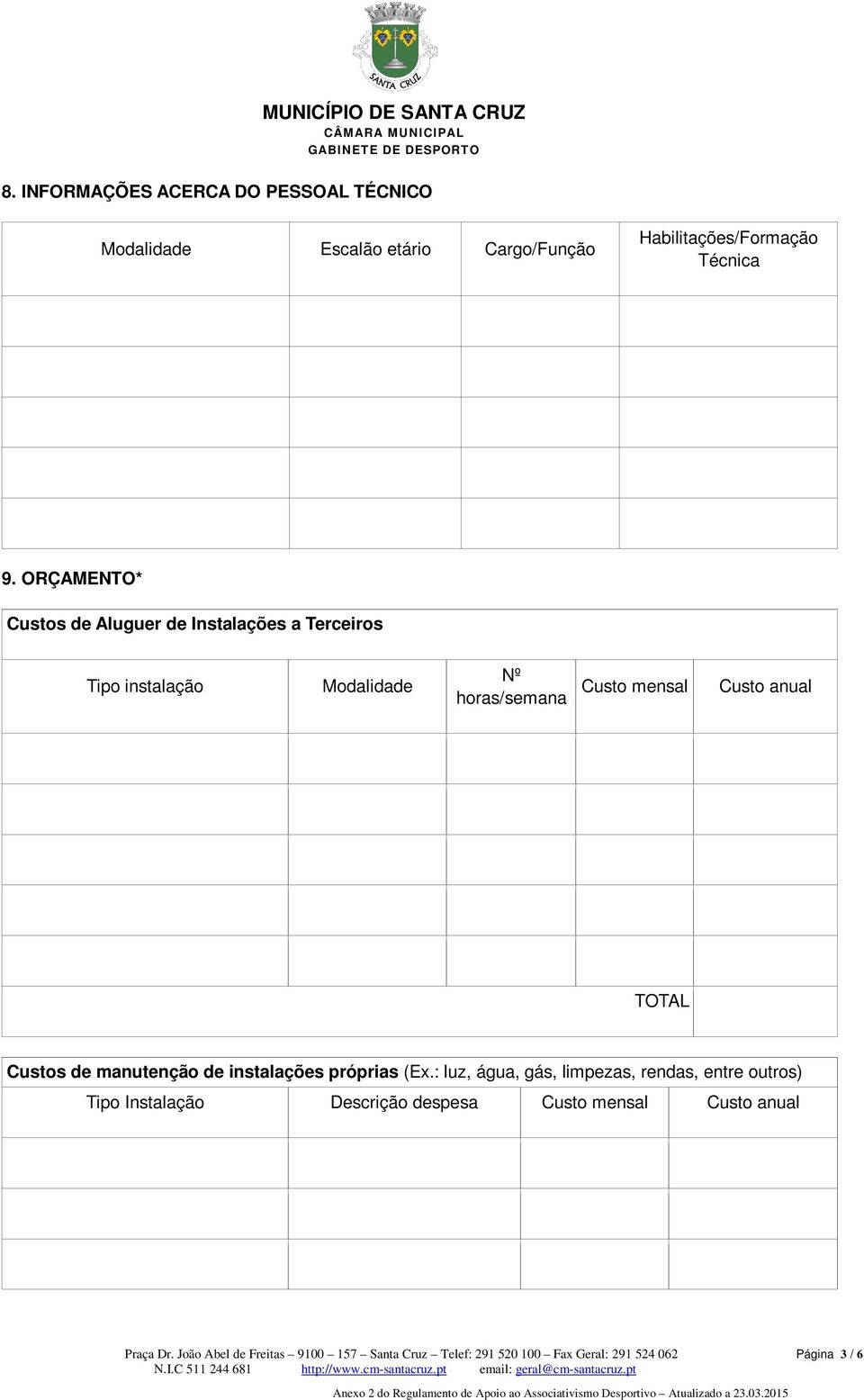 Custos de manutenção de instalações próprias (Ex.