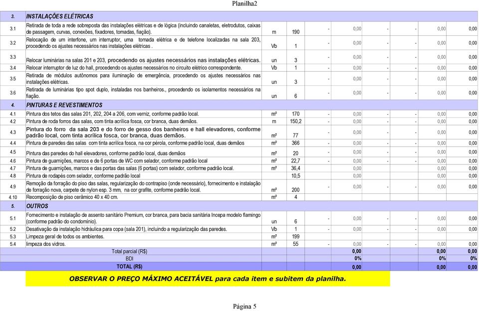 Relocação de um interfone, um interruptor, uma tomada elétrica e de telefone localizadas na sala 203, procedendo os ajustes necessários nas instalações elétricas. m 190 Vb 1 3.