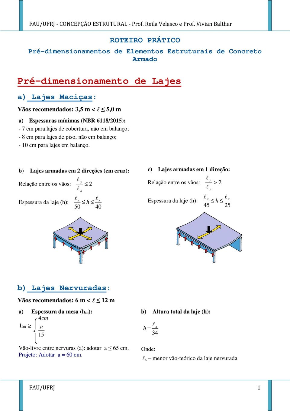 (NBR 6118/015): - 7 cm para ajes de cobertura, não em baanço; - 8 cm para ajes de piso, não em baanço; - 10 cm para ajes em baanço.