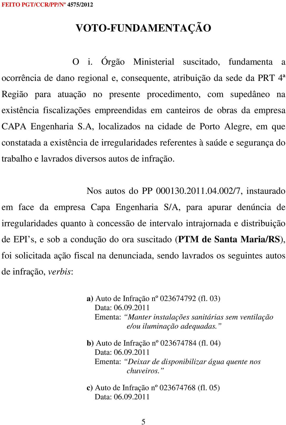 fiscalizações empreendidas em canteiros de obras da empresa CAPA Engenharia S.