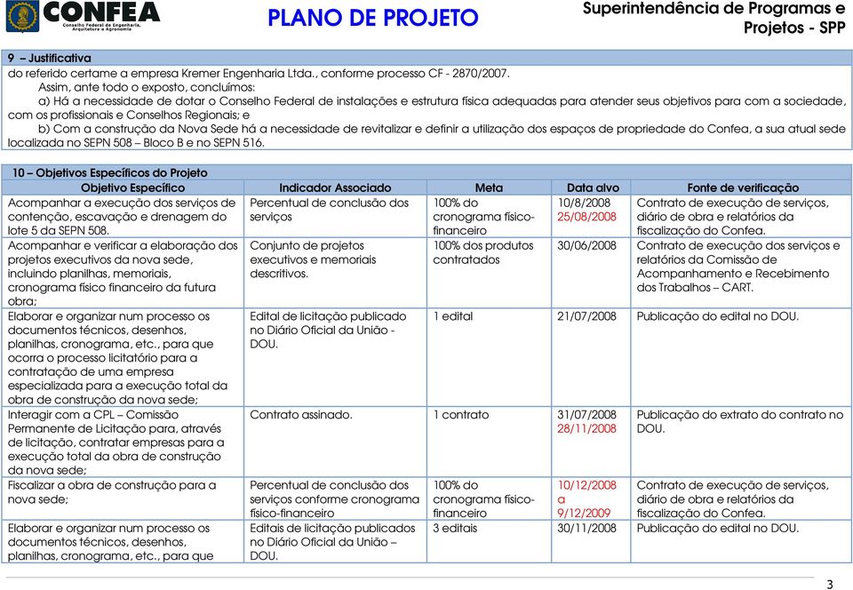 profissionais e Conselhos Regionais; e b) Com a construção da Nova Sede há a necessidade de revitalizar e definir a utilização dos espaços de propriedade do Confea, a sua atual sede localizada no