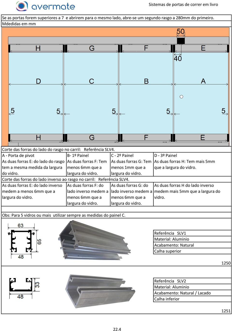 menos 6mm que a menos 1mm que a que a largura do vidro. do vidro. largura do vidro. largura do vidro. Corte das forras do lado inverso ao rasgo no carril: Referência SLV4.