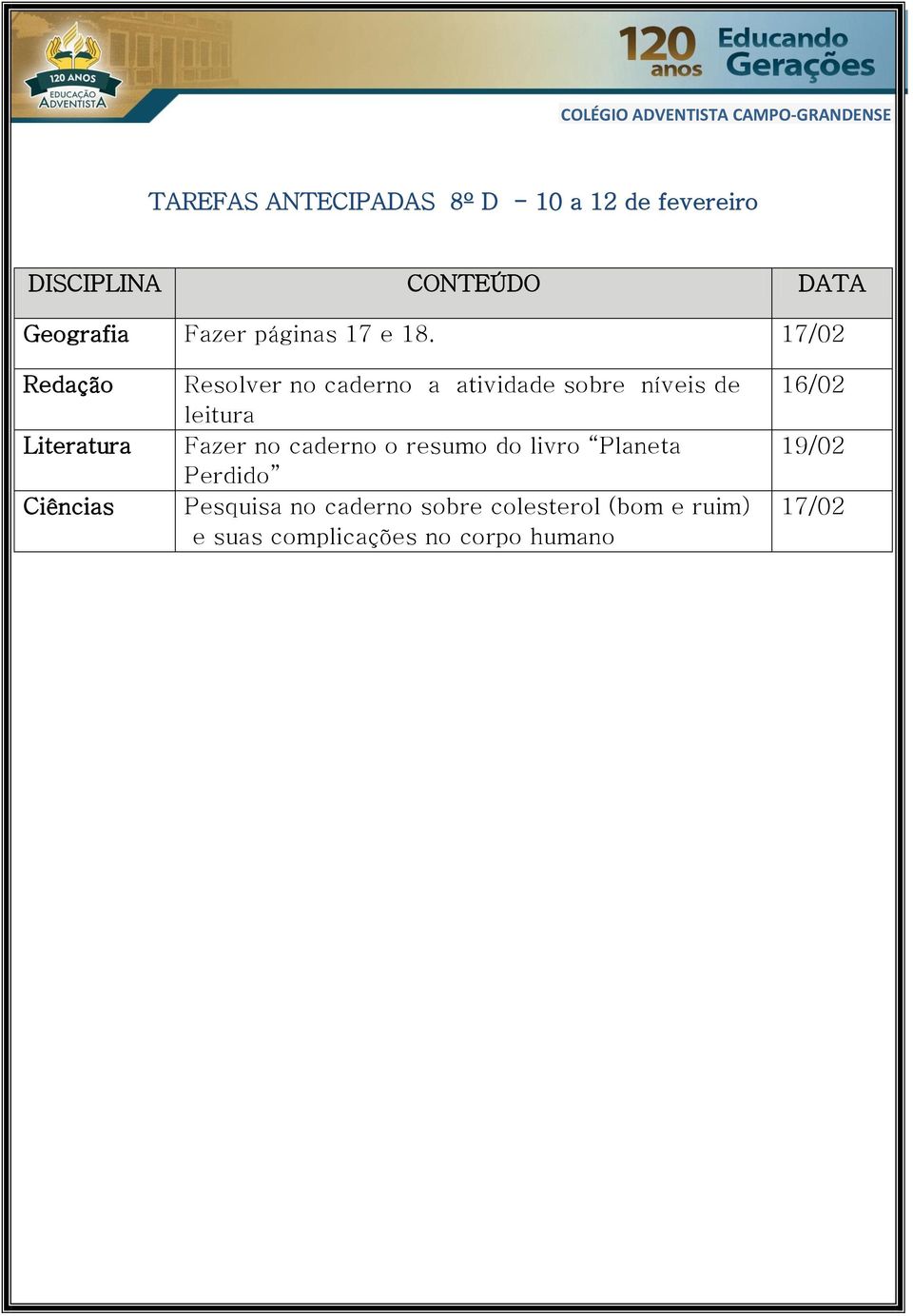 níveis de leitura Fazer no caderno o resumo do livro Planeta Perdido