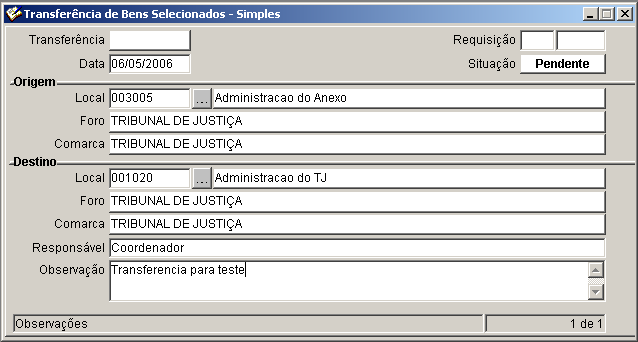 4- CONTROLE PATRIMONIAL: transferência de bens Menu do Usuário - Controle Patrimonial Atendimento Direto Transferência de Bens Selecionados Simples.