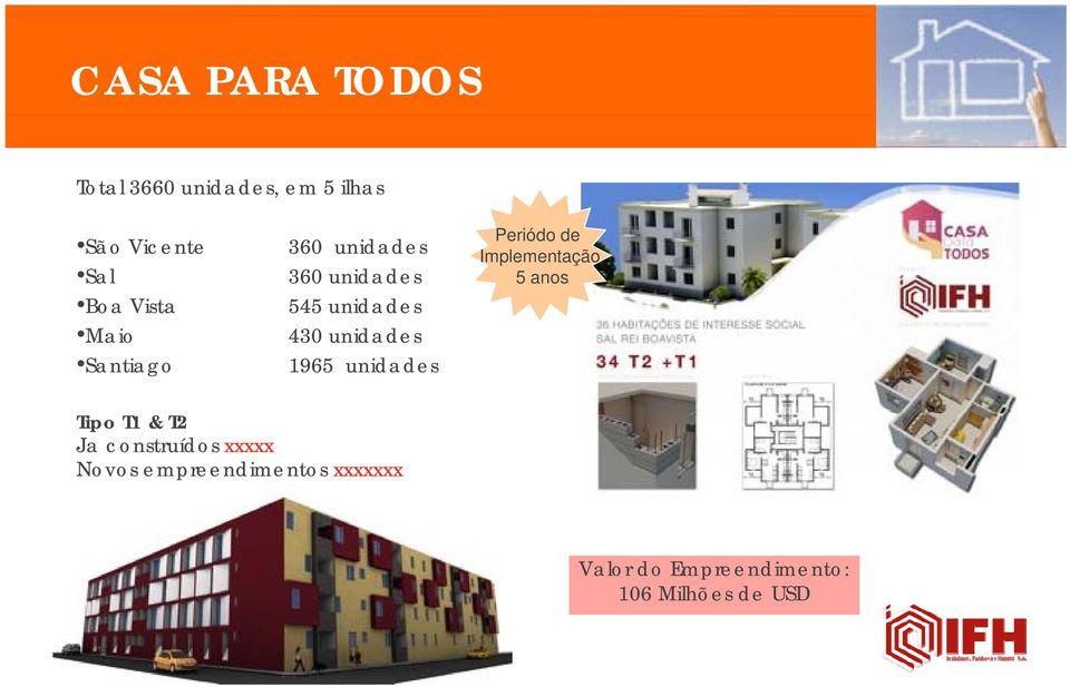 unidades Periódo de Implementação 5 anos Tipo T1 & T2 Ja construídos