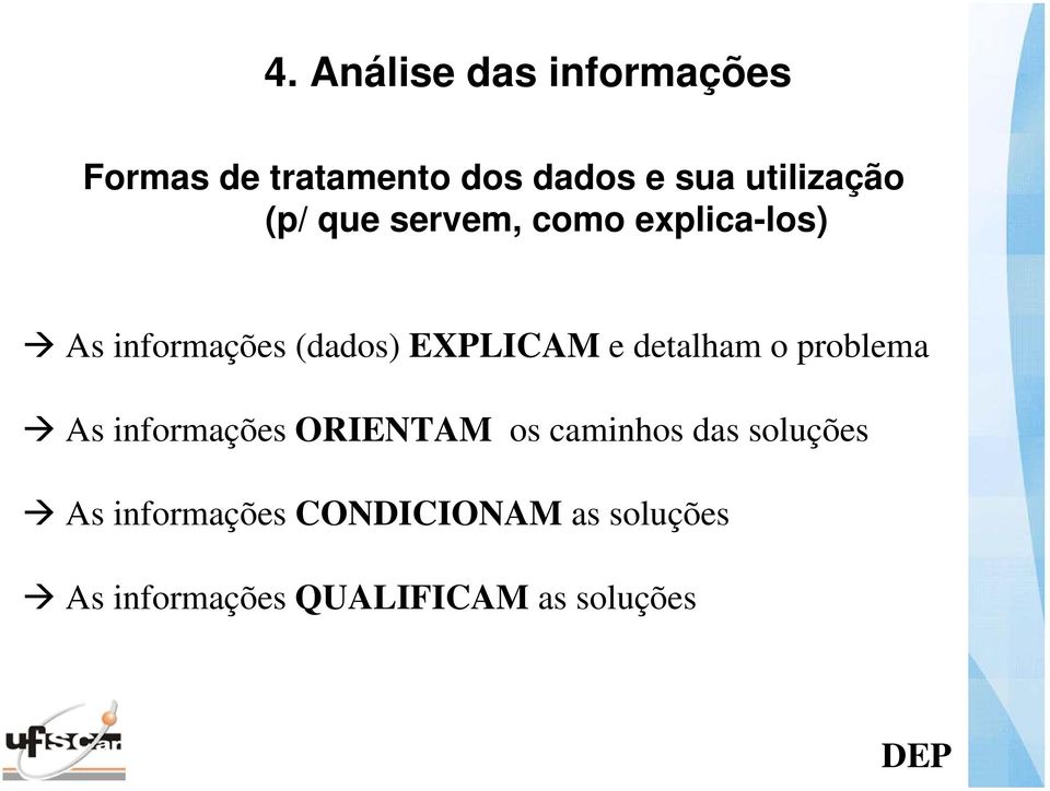 EXPLICAM e detalham o problema As informações ORIENTAM os caminhos das