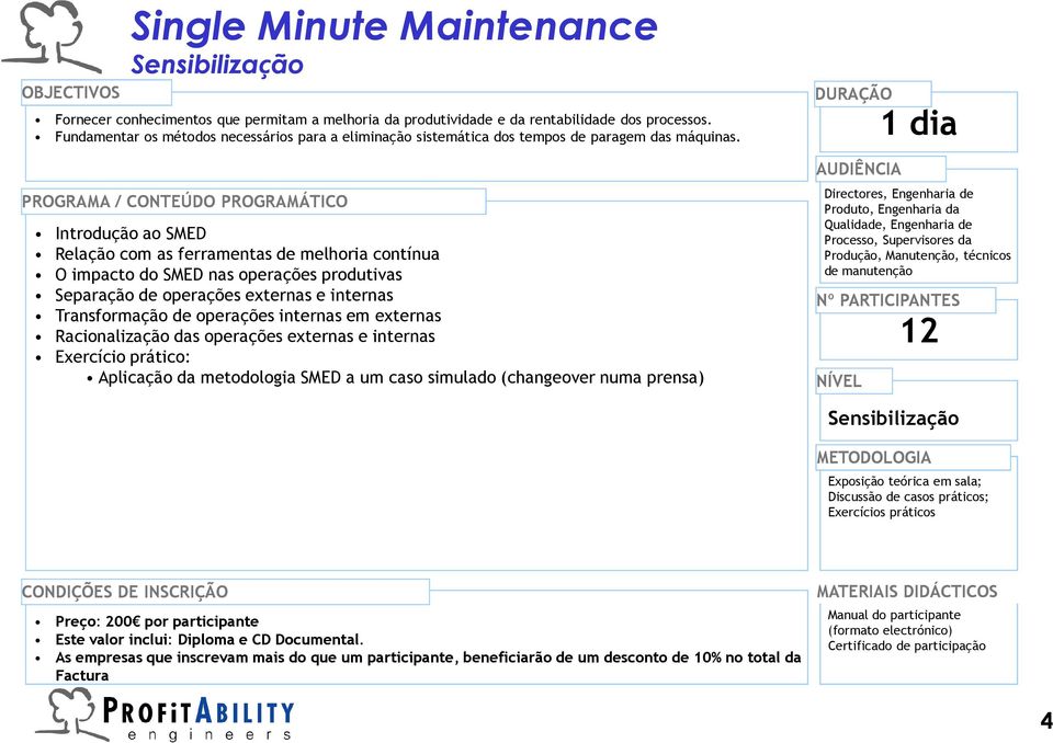 PROGRAMA / CONTEÚDO PROGRAMÁTICO Introdução ao SMED Relação com as ferramentas de melhoria contínua O impacto do SMED nas operações produtivas Separação de operações externas e internas Transformação