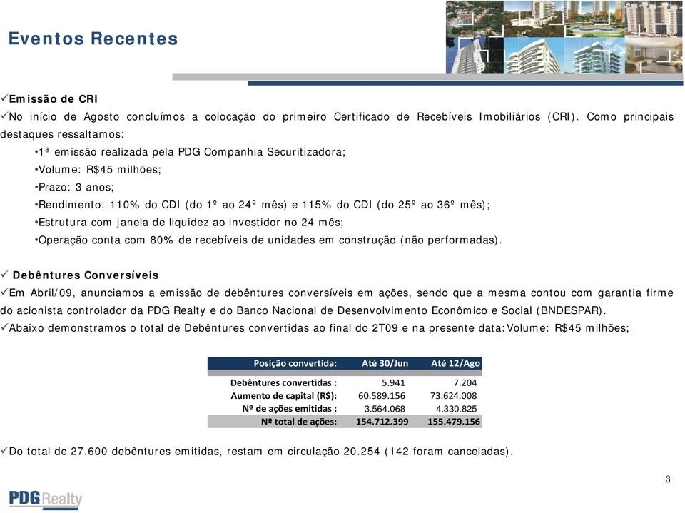 36º mês); Estrutura com janela de liquidez ao investidor no 24 mês; Operação conta com 80% de recebíveis de unidades em construção (não performadas).