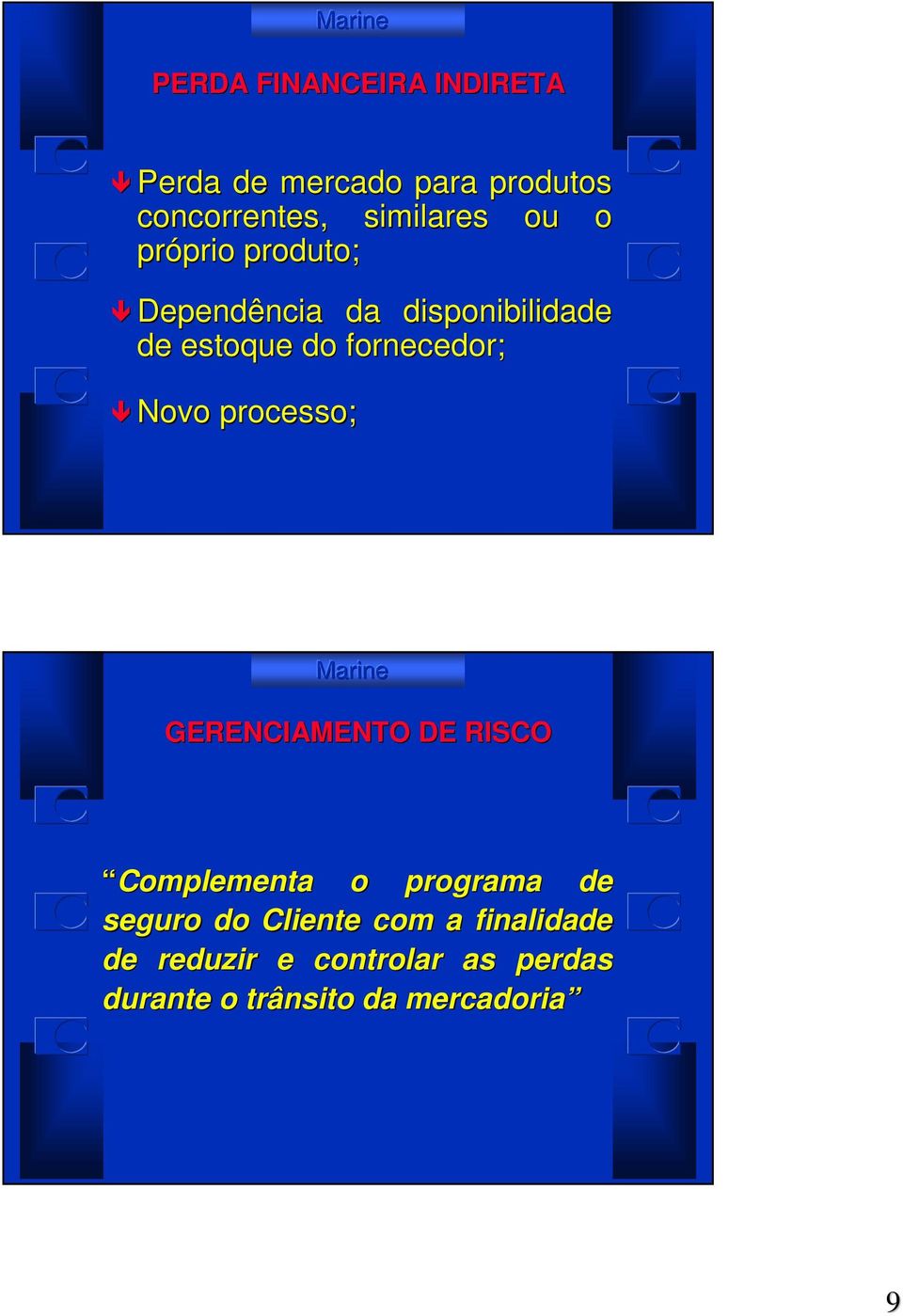 Novo processo; GERENCIAMENTO DE RISCO Complementa o programa de seguro do Cliente