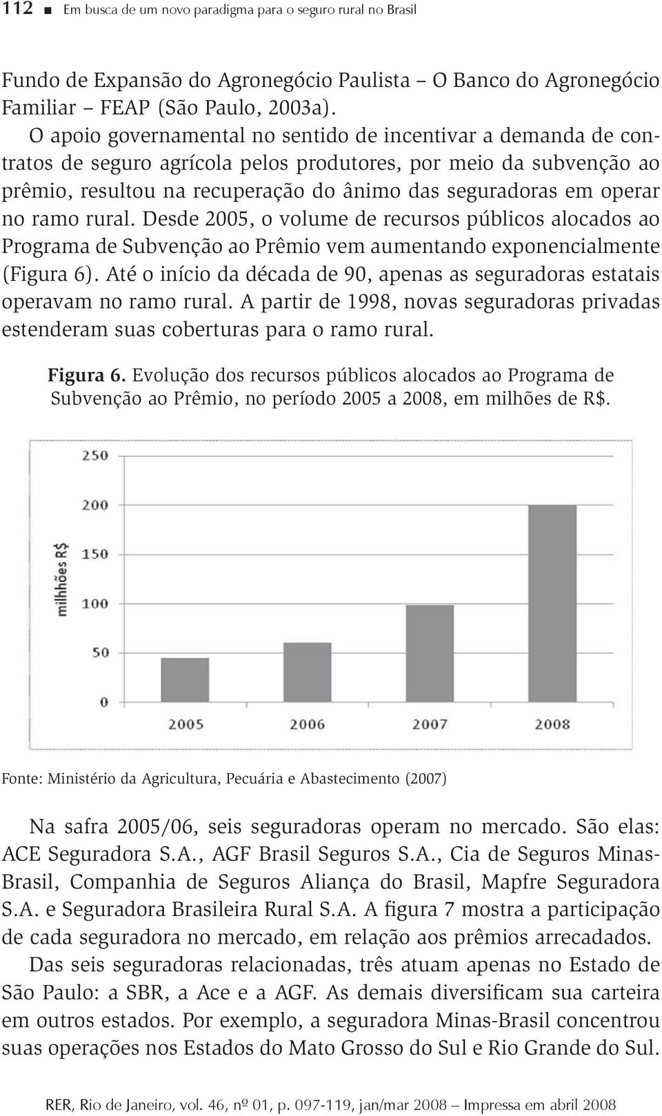 no ramo rural. Desde 5, o volume de recursos públicos alocados ao Programa de Subvenção ao Prêmio vem aumentando exponencialmente (Figura 6).