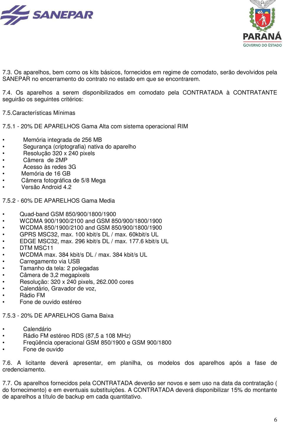 Características Mínimas 7.5.