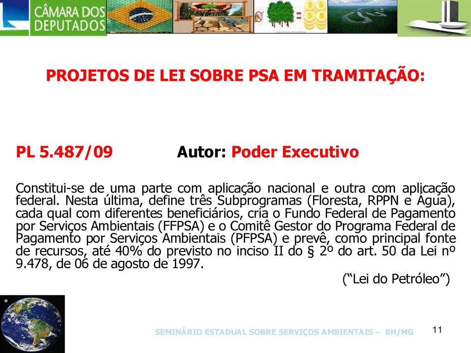 Nesta última, define três Subprogramas (Floresta, RPPN e Água), cada qual com diferentes beneficiários, cria o Fundo Federal de Pagamento por