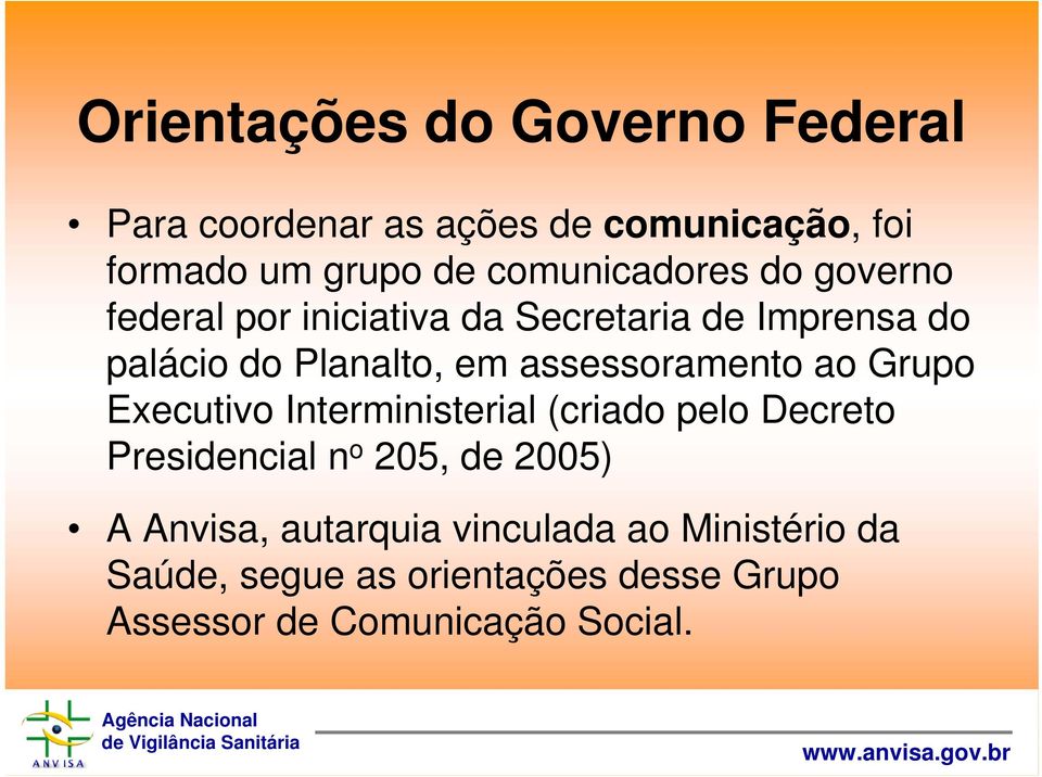 assessoramento ao Grupo Executivo Interministerial (criado pelo Decreto Presidencial n o 205, de 2005) A
