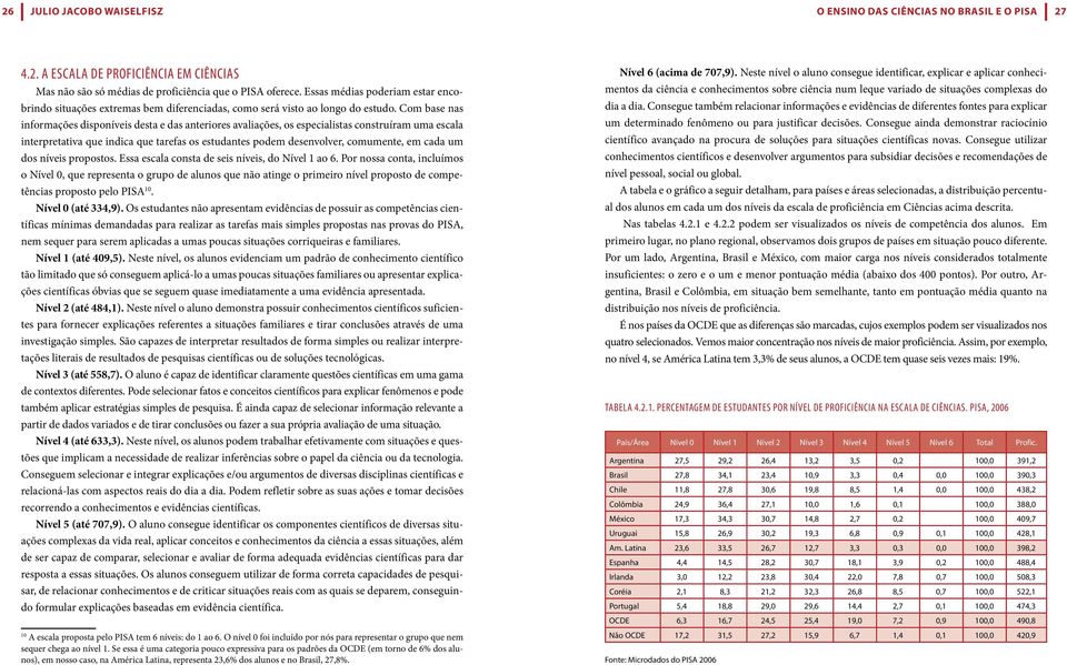 Com base nas informações disponíveis desta e das anteriores avaliações, os especialistas construíram uma escala interpretativa que indica que tarefas os estudantes podem desenvolver, comumente, em