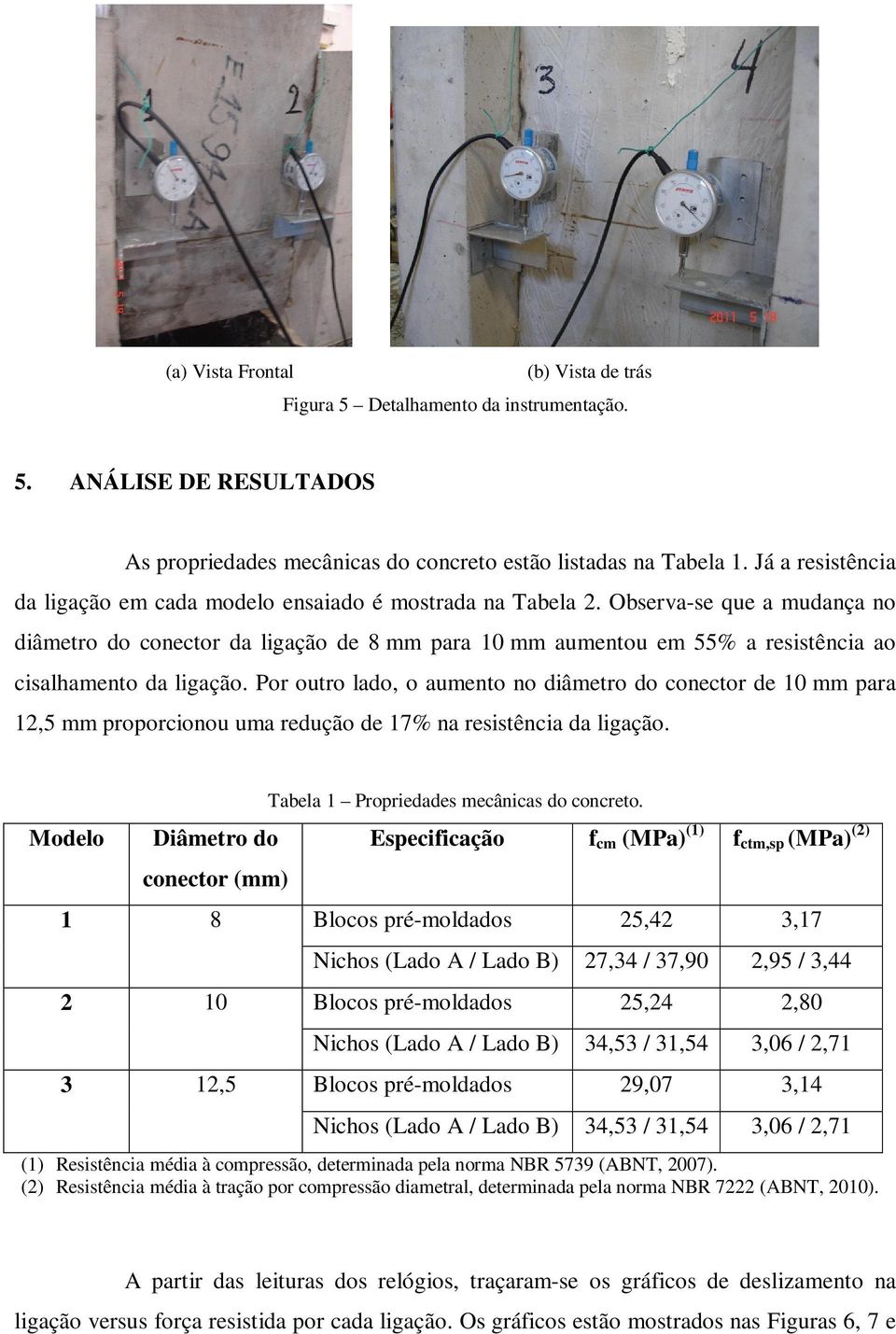 Observa-se que a mudança no diâmetro do conector da ligação de 8 mm para 10 mm aumentou em 55% a resistência ao cisalhamento da ligação.