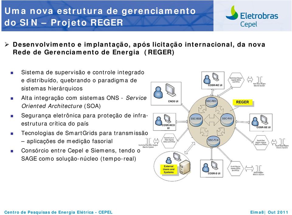 Alta integração com sistemas ONS - Service Oriented Architecture (SOA) Segurança eletrônica para proteção de infraestrutura crítica do país