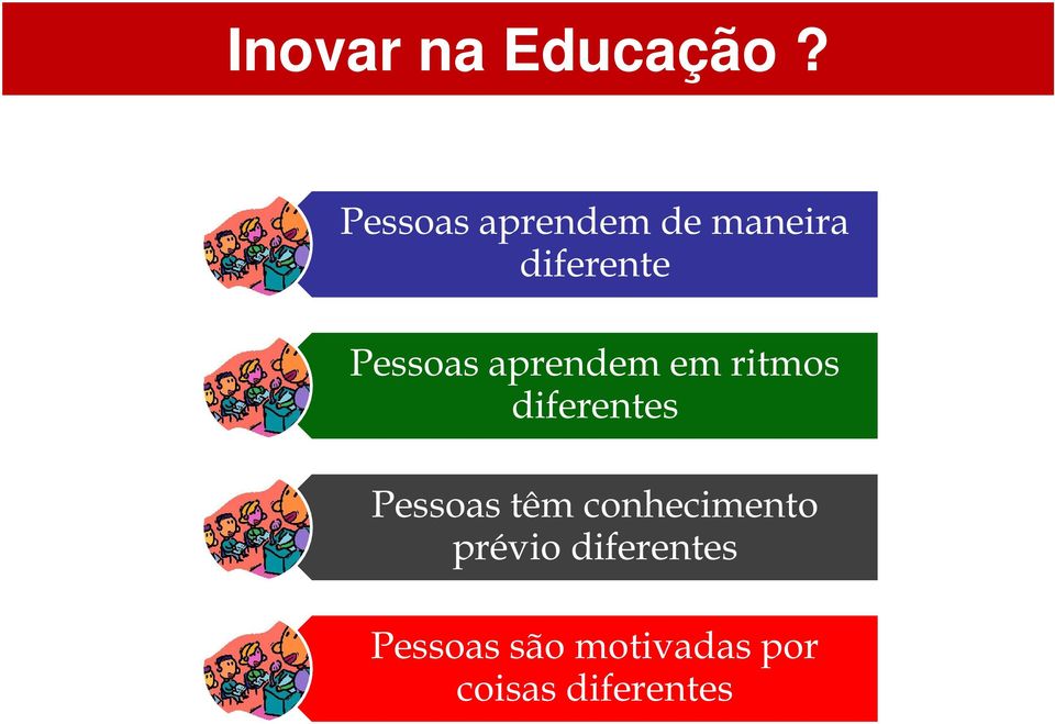 aprendem em ritmos diferentes Pessoas têm