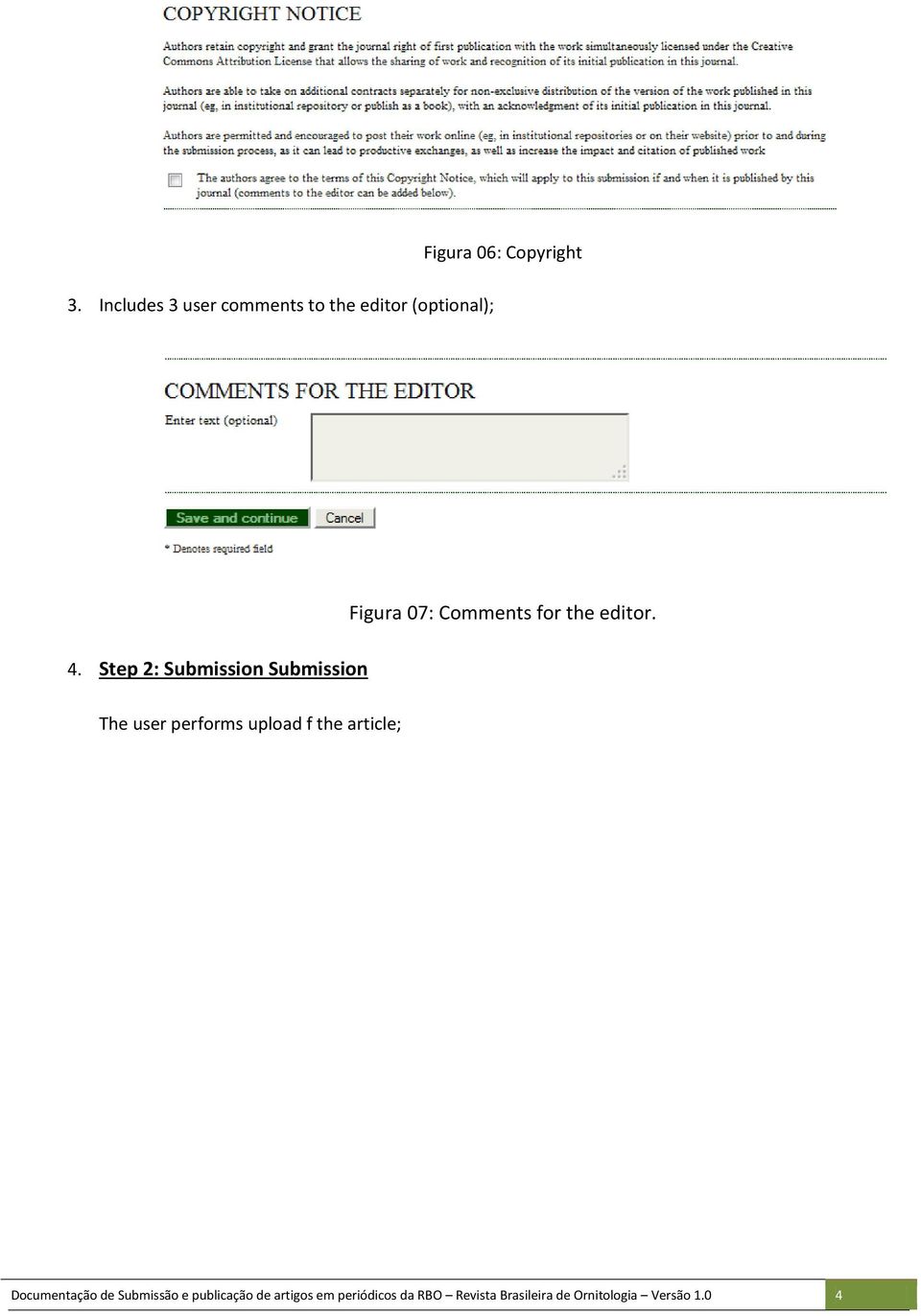 The user performs upload f the article; Documentação de Submissão e