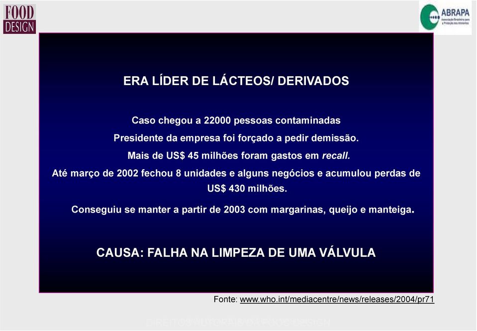 Até março de 2002 fechou 8 unidades e alguns negócios e acumulou perdas de US$ 430 milhões.