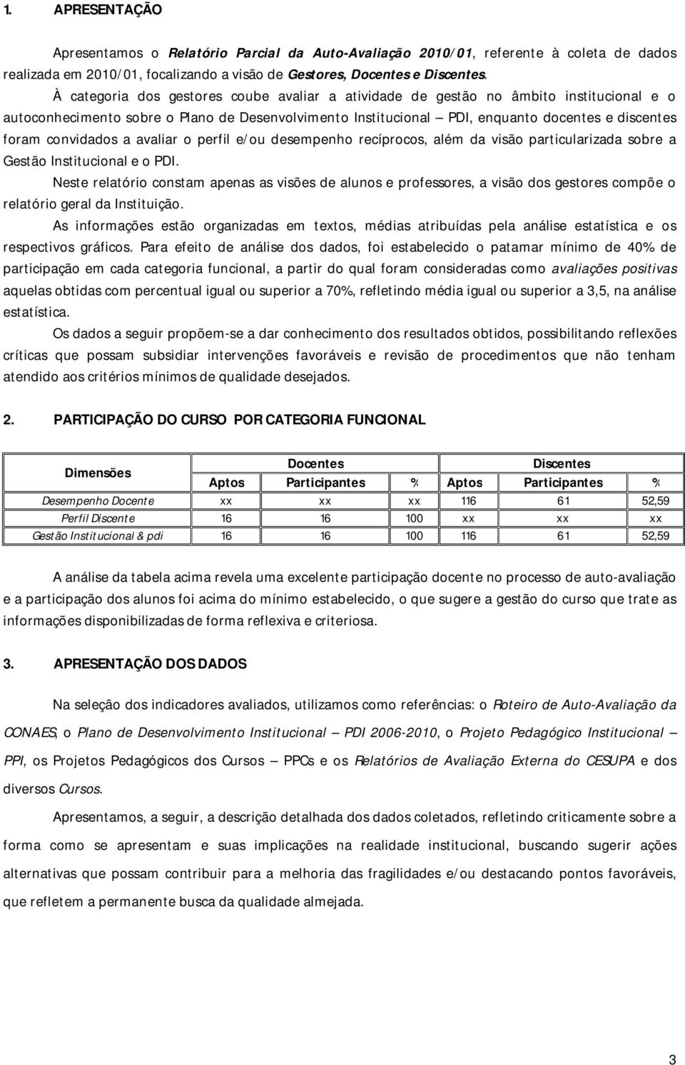 convidados a avaliar o perfil e/ou desempenho recíprocos, além da visão particularizada sobre a Gestão Institucional e o PDI.