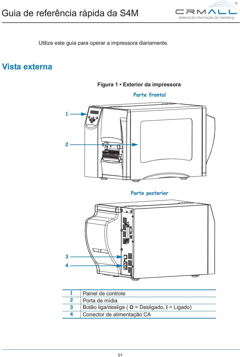 Vista externa Figura Exterior da impressora Parte frontal Parte