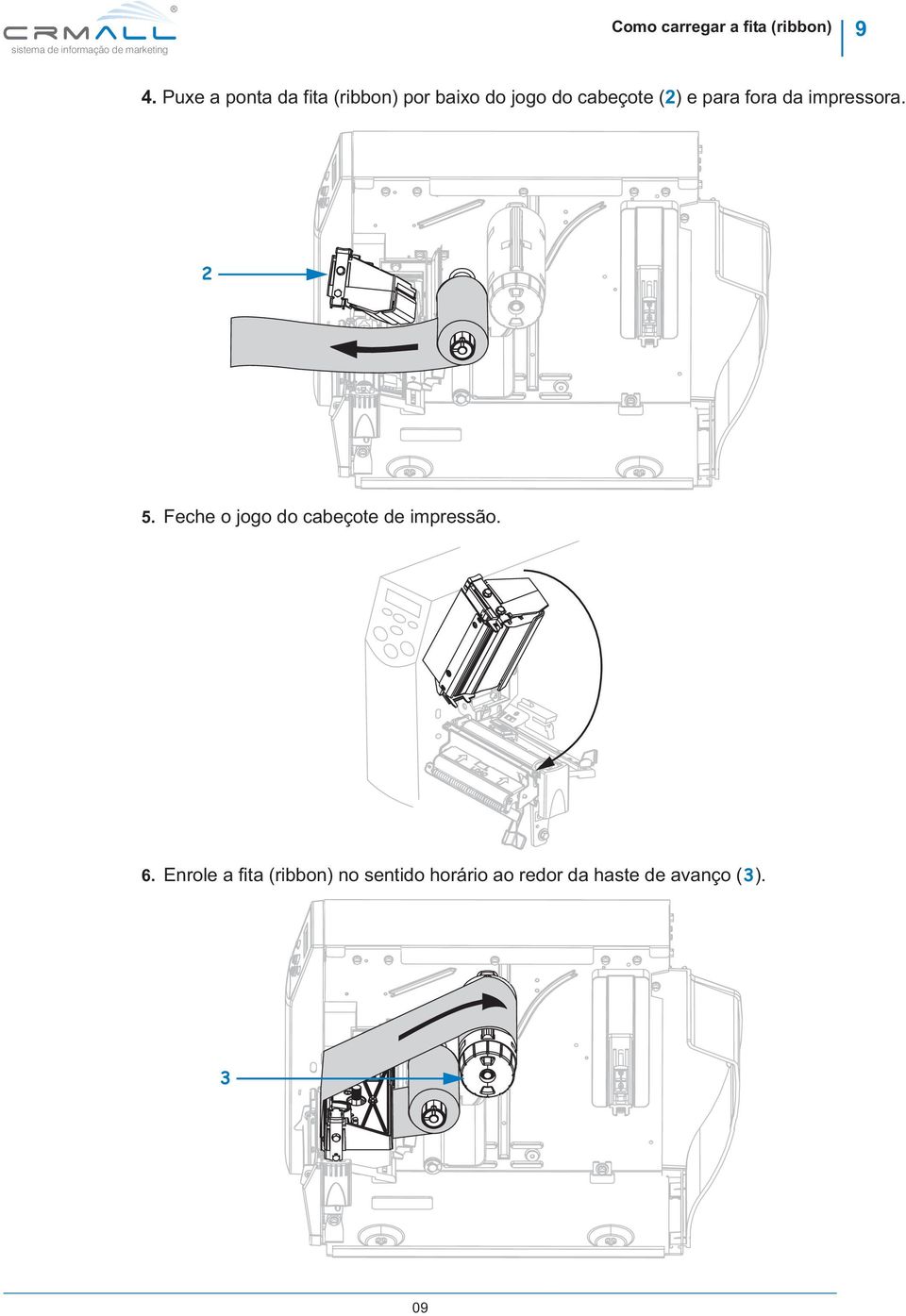 ) e para fora da impressora. 5.