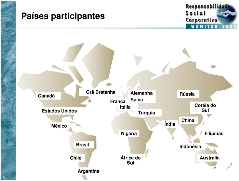 Coréia do Sul México Índia China Nigéria Filipinas