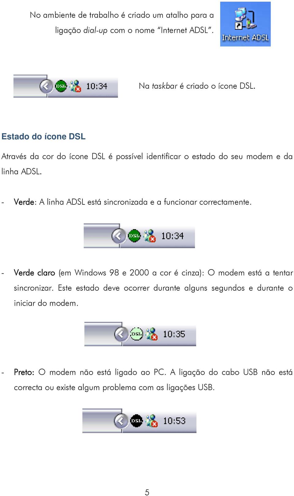 - Verde: A linha ADSL está sincronizada e a funcionar correctamente.