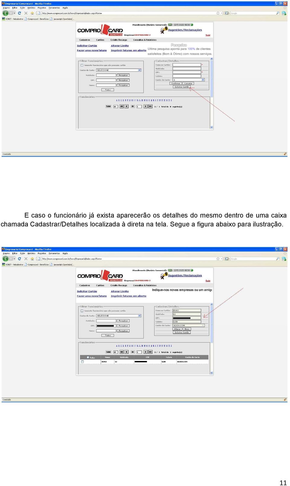 chamada Cadastrar/Detalhes localizada à