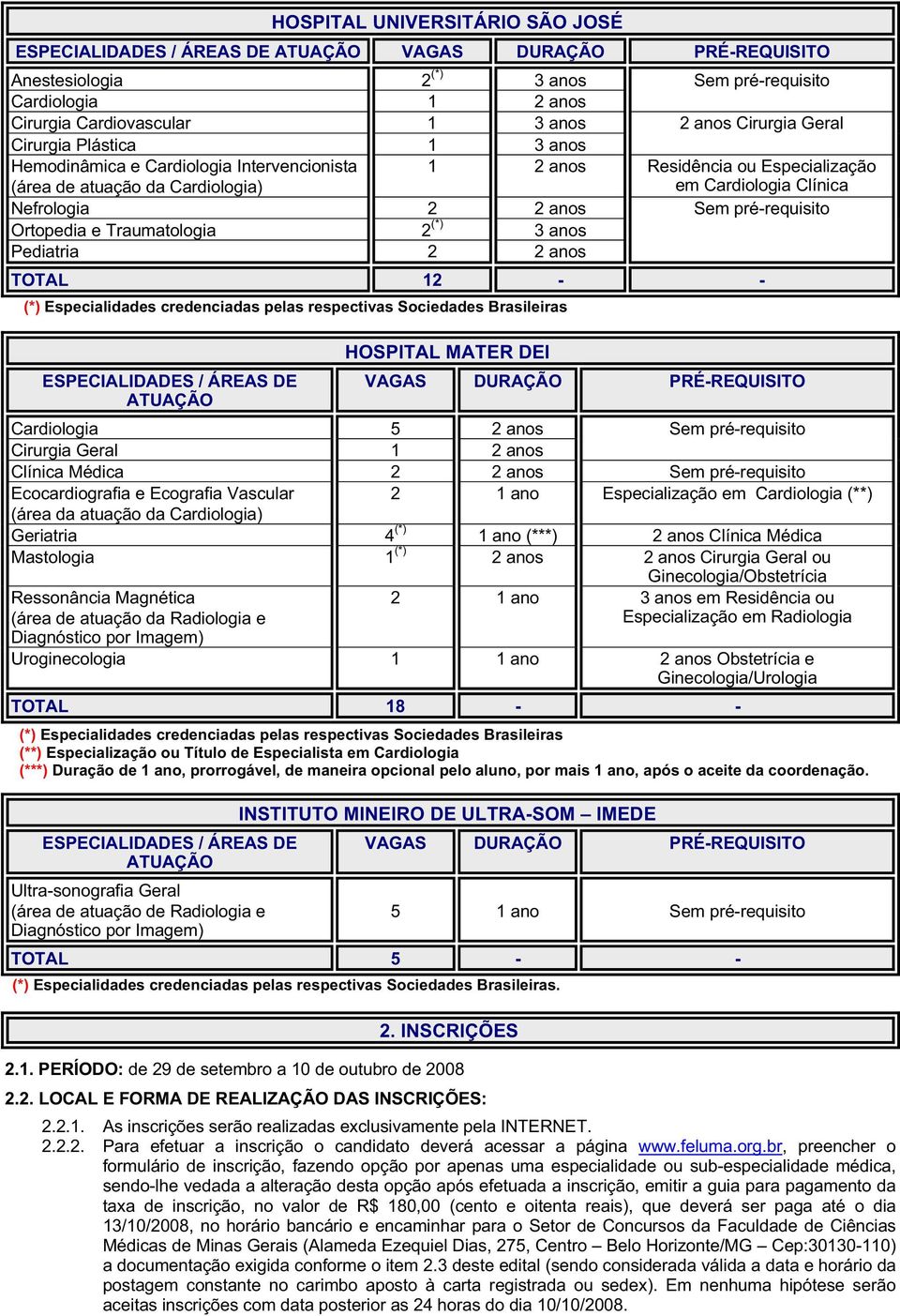 anos Sem pré-requisito Ortopedia e Traumatologia 2 (*) 3 anos Pediatria 2 2 anos TOTAL 12 - - (*) Especialidades credenciadas pelas respectivas Sociedades Brasileiras ESPECIALIDADES / ÁREAS DE