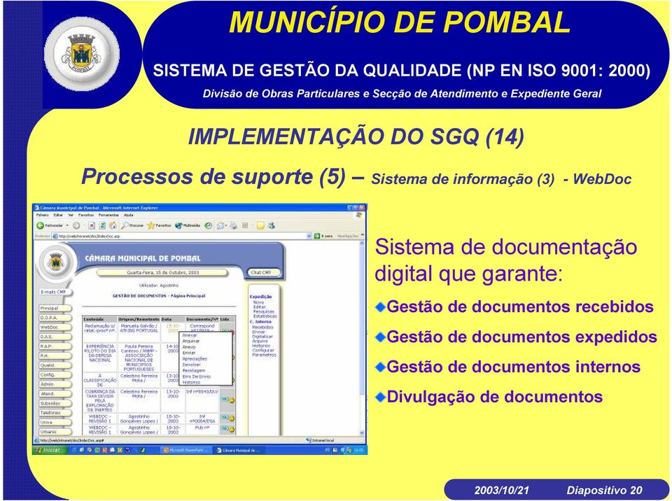 Gestão de documentos recebidos Gestão de documentos expedidos Gestão