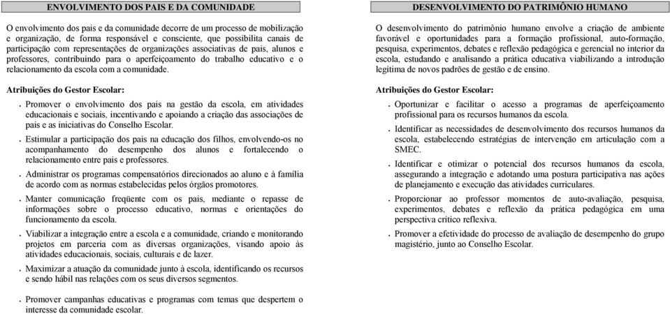 Promover o envolvimento dos pais na gestão da escola, em atividades educacionais e sociais, incentivando e apoiando a criação das associações de pais e as iniciativas do Conselho Escolar.