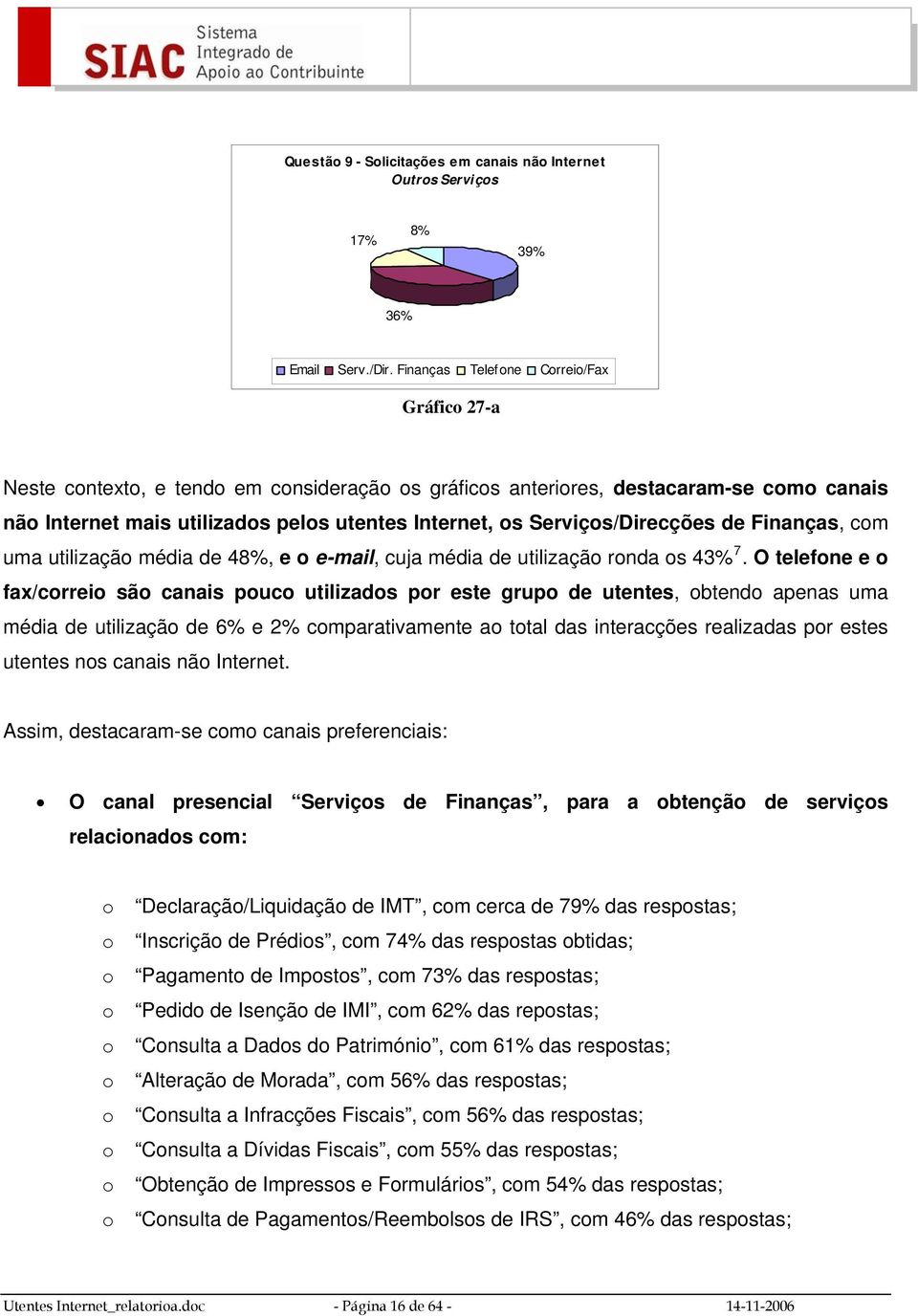 Serviços/Direcções de Finanças, com uma utilização média de 48%, e o e-mail, cuja média de utilização ronda os 43% 7.