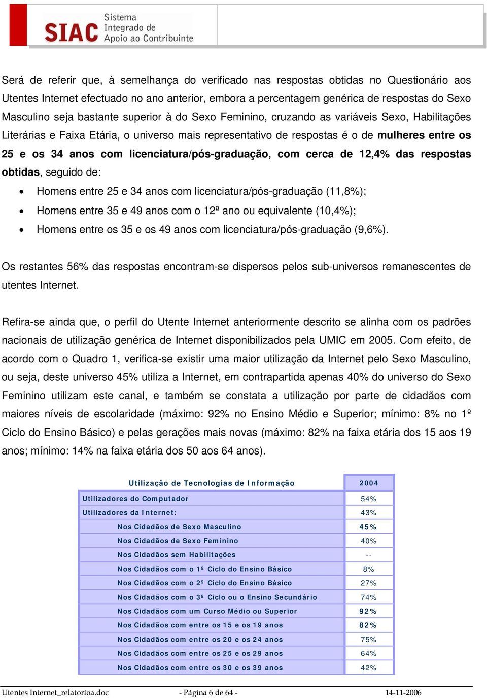 licenciatura/pós-graduação, com cerca de 12,4% das respostas obtidas, seguido de: Homens entre 25 e 34 anos com licenciatura/pós-graduação (11,8%); Homens entre 35 e 49 anos com o 12º ano ou