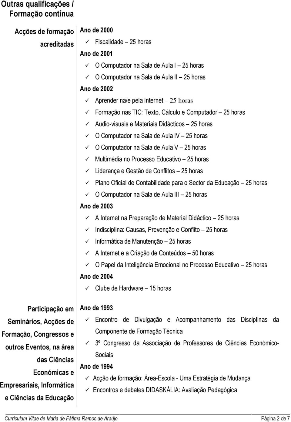 Internet 25 horas Formação nas TIC: Texto, Cálculo e Computador 25 horas Audio-visuais e Materiais Didácticos 25 horas O Computador na Sala de Aula IV 25 horas O Computador na Sala de Aula V 25 horas