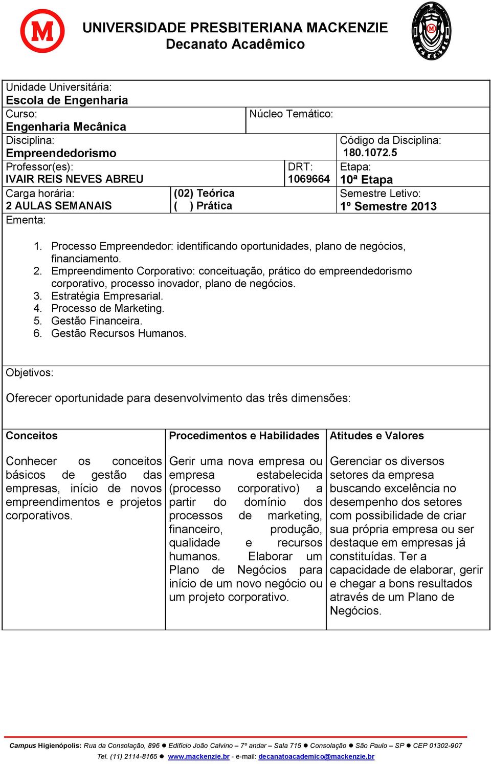 Processo Empreendedor: identificando oportunidades, plano de negócios, financiamento. 2.