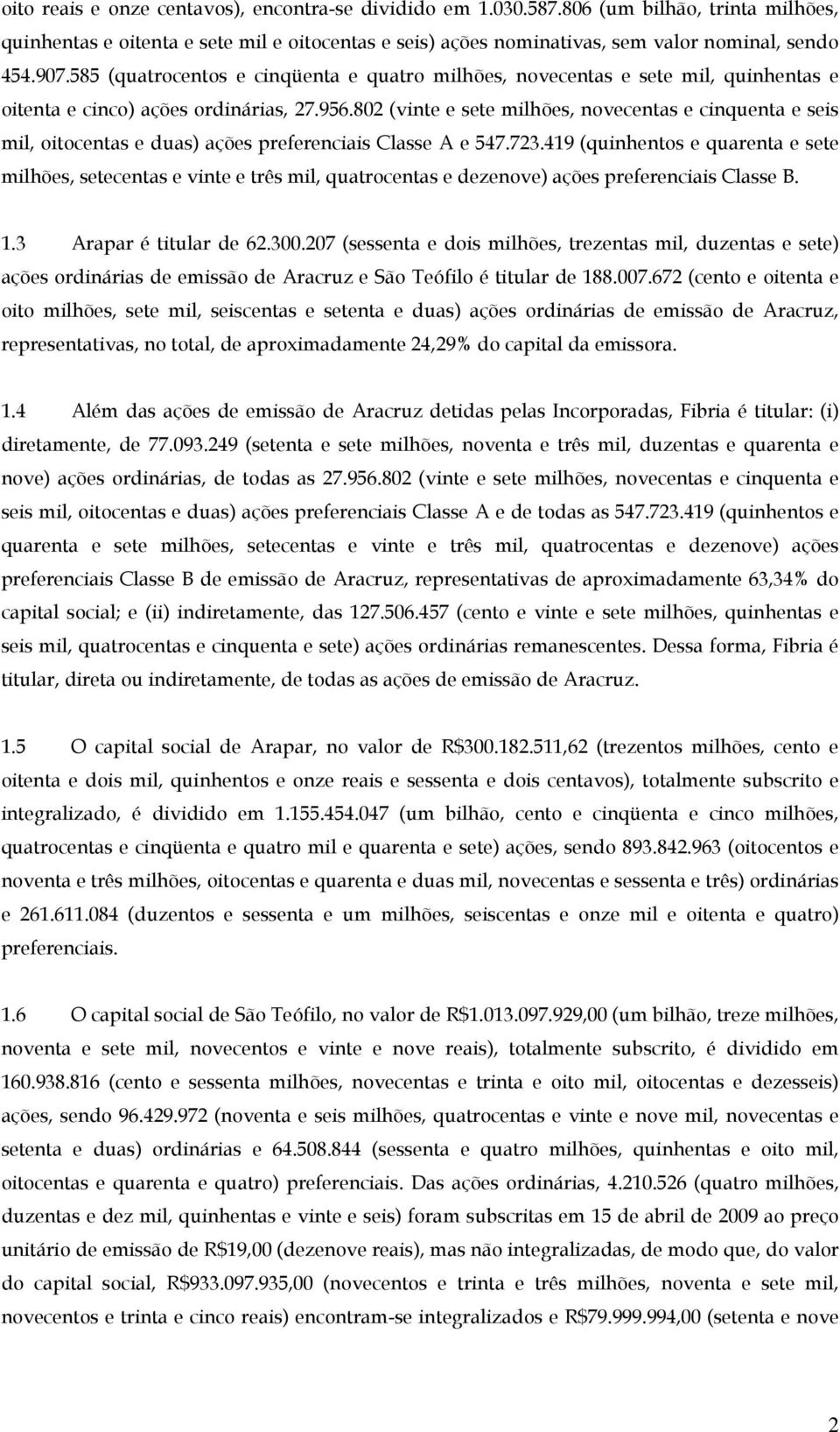 802 (vinte e sete milhões, novecentas e cinquenta e seis mil, oitocentas e duas) ações preferenciais Classe A e 547.723.